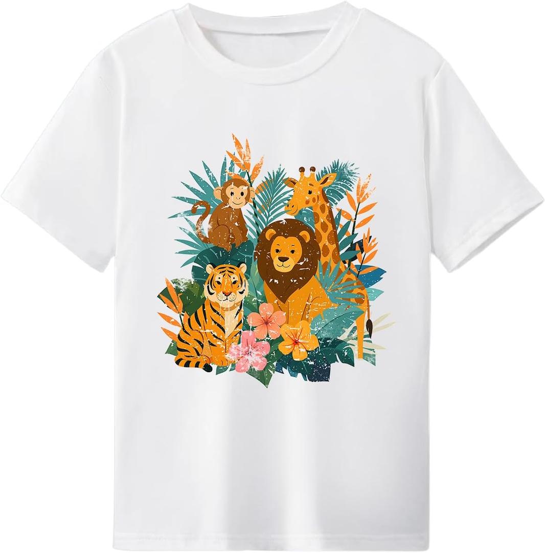 Girl's Drop Shoulder Letter Star Print Tee Tops Loose Short Sleeve Crew Neck T Shirts (White)