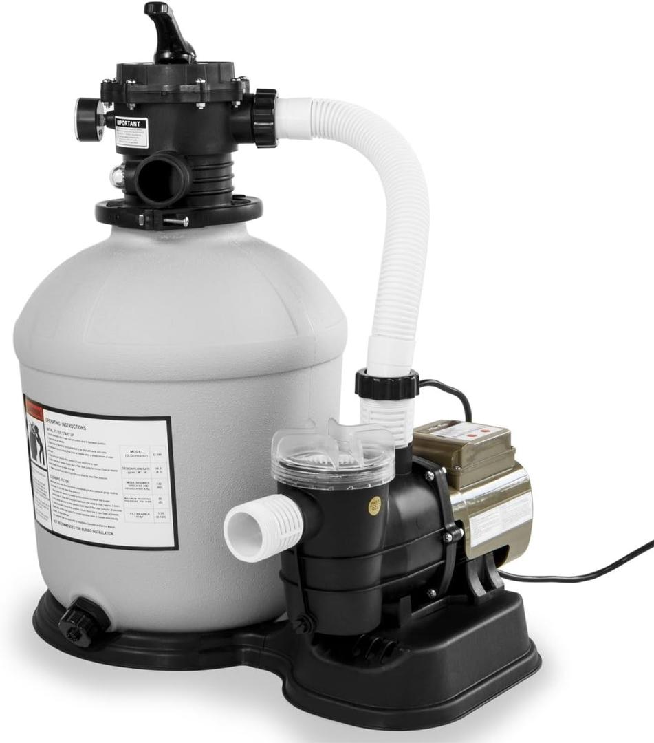 XtremepowerUS 16" Sand Filter Pump for Above Ground Swimming Pool 3/4 HP Pool Pump with Timer Function up to 15,000 Gallons Pool 3,100 GPH High-Flow Improved Circulation and Filtration