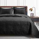 Love's Caoin Quilts For Queen Bed Black, For All Seasons, 3 Piece (1 Quilt, 2 Pillow) Dark Blue