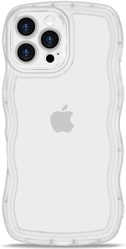 Anuck for iPhone 16 Pro Max Case Wavy Edge Clear Back Design, Anti-Slip Grip Cute Wave Curly Frame Shape Shockproof Soft TPU & Hard Bumper Protective Phone Case Cover for Women Girls, Clear, Pack of 14