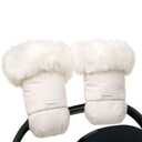 7AM Enfant Stroller Warmmuffs Gloves - Anti-Freeze Stroller Mittens for Handlebars, Water Repellent Hand Warmer Muff for Cold Weather, Plush Lined Stroller Warmmuffs | Winter Stroller Accessories (Heather Beige/White Faux Fur)