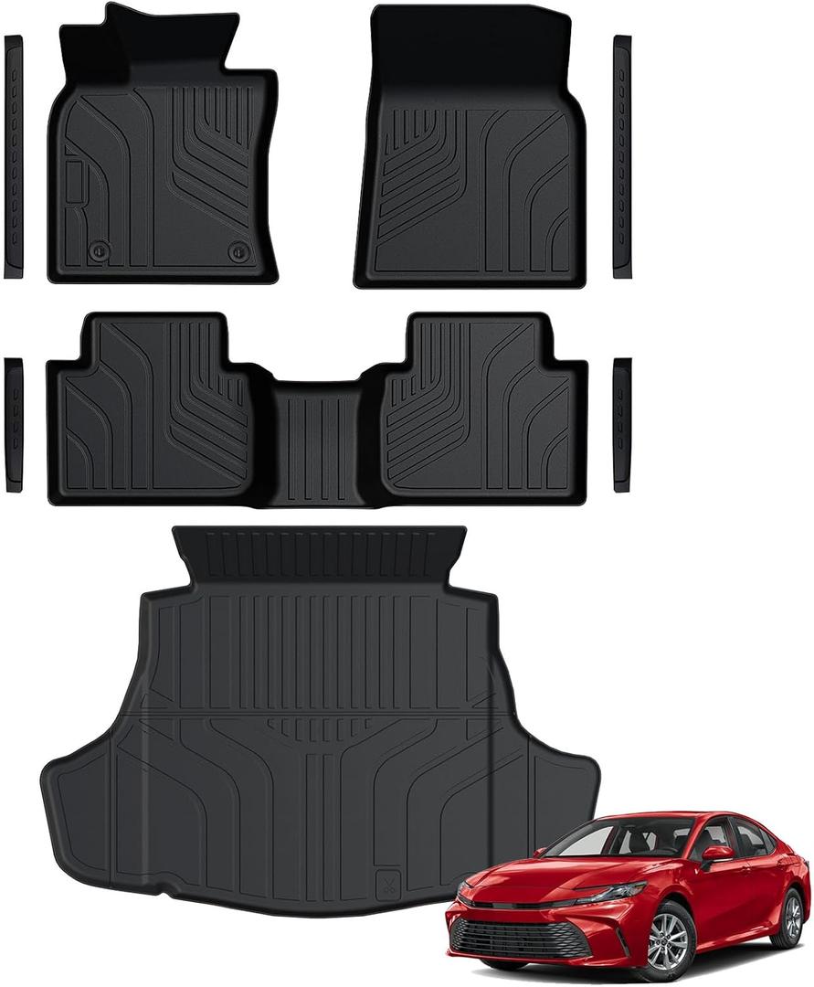 Floor Mats for Toyota Camry 2025-2026, All Weather Floor Mats Trunk Cargo Liner and Door Sill Guards Accessories, Full Coverage Set