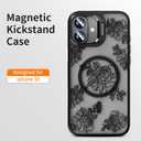 2 x OAOA Magnetic Case Compatible with iPhone 16 with Kickstand, Compatible with Magsafe, Built in Camera Stash Stand and Guard, Anti-Fall Military Protection TPU Case for Women Girls, Blossom