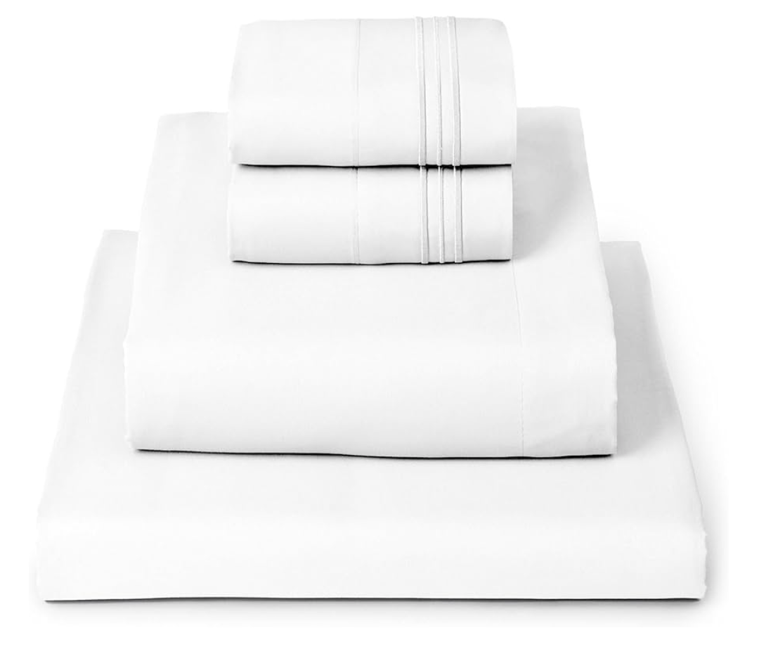 Mellanni King Sheets Set - 4 PC Iconic Collection Bedding - Hotel Luxury, Extra Soft, Cooling Bed Sheets - Wrinkle, Fade, Stain Resistant (King, Whit