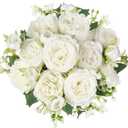 Mkono Peonies Artificial Flowers, Small Silk Flowers for Home Decor Indoor Fake Bouquet Faux Floral Arrangements Dining Table Centerpieces for Kitchen Party Decor White