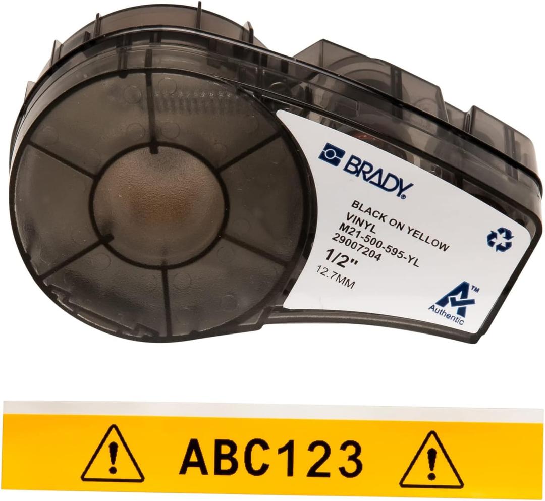 Brady (M21-500-595-YL) Black on Yellow Vinyl Tape for BMP21-PLUS, BMP21-LAB & BMP21 1/2" x 21' Label Makers
