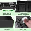 9-Piece Bamboo Kitchen Drawer Organizer Set, Expandable Silverware &Utensil Organizer with Removable Knife Block & Steak Knives, Flatware Organization, Tableware Dividers Storage(Black)