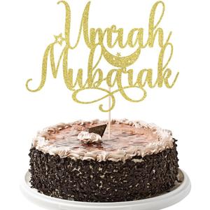 Umrah Mubarak Cake Topper, Muslim Islam Eid Festival Party Decorations, Ramadan Mubarak, Eid Mubarak Party Deoration Gold Glitter