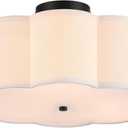 VONLUCE Semi-Flush Mount Ceiling Light, 15.7" Modern 3-Light Ceiling Light Fixture with White Petal-Shaped Shade 3 E26 Sockets for Bedroom Entryway Living Room, Black Finish, ETL Certificated