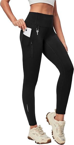 Heathyoga Fleece Lined Leggings Women with Pockets Water Resistant Thermal Leggings Winter Warm Yoga Pants Hiking Running M