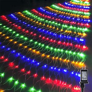 WATERGLIDE Outdoor Christmas Net Lights, 12FT x 5FT 360 LED Mesh String Light with 8 Lighting Modes, Connectable Light for Garden Tree Bushes, Holiday Wedding Party Decorations, Multicolor