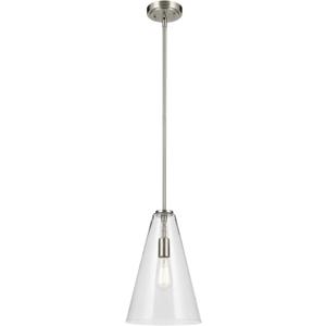 KICHLER Everly 15.25" 1-Light Cone Pendant with Clear Glass in Brushed Nickel, for Kitchen Island, Dining Nook, Bedroom, (15.25" x 10.25") 42199NI