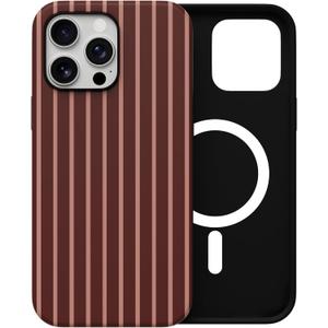 Skyseaco for iPhone 16 Pro Case with Magsafe Cute Striped Phone Case, Shockproof Slim Soft TPU and Hard PC Double Layer Protective Cover for Women, Burgundy