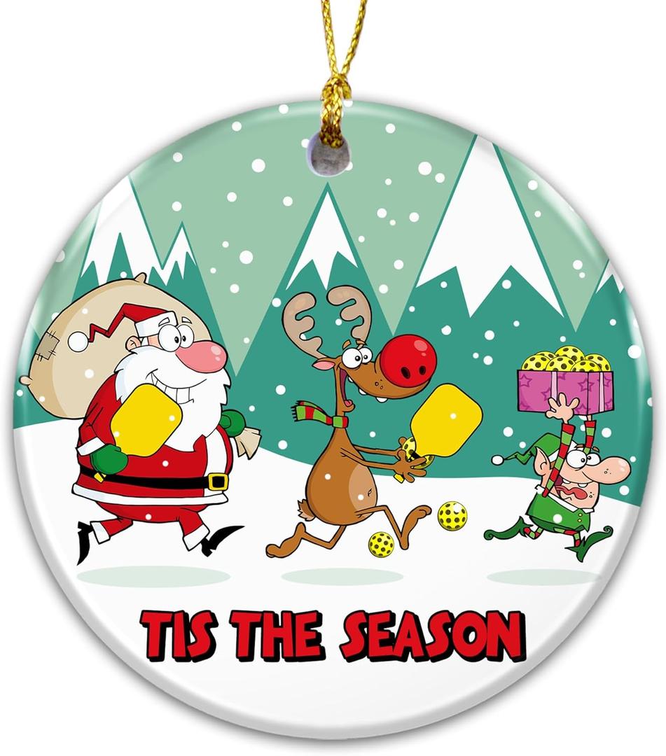 3 x Pickleball Ornament 2025  White Elephant Gift, Funny Santa Reindeer Elf Pickleball Gift, Tis The Season Pickleball Themed Ornament for Players, Coaches, Friends, Family & Sports Lovers