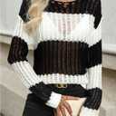 SweatyRocks Women's Striped Pullover Sweater Off Shoulder Long Sleeve Crochet Sweaters Fall Outfits (L)