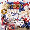 150pcs Baseball Baby Shower Decorations Complete Party Set, A Little Slugger is on the Way Baby Shower Decorations include Balloon Arch, Foil Balloons, Cake Decor, Backdrop, and Tablecloths