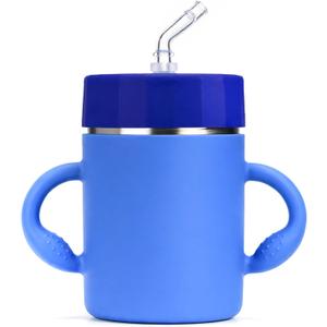 BUSOHA Kids Insulation Stainless Steel Tumbler - Kids Water Bottle with Handle Spill Proof Flexible Straw Sippy Cup Stainless Steel Training Cup for Picnic Travel,12oz,Blue