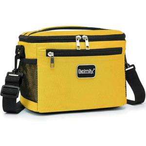 BEIMILY Lunch Box for Men/Women,Small Insulated Lunch Bag Tote,Small Lunch Bag for Work,Adult Lunch Box,Reusable Leakproof Soft Cooler Bag with Adjustable Shoulder Strap, Yellow