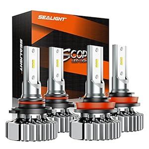SEALIGHT 9005/HB3 H11/H9/H8 LED Bulbs Combo, 40000 Lumens Super Bright Dual Beam Cool White, Plug and Play, Pack of 4 SEALIGHT 9005/HB3 H11/H9/H8 LED Bulbs Combo, 40000 Lumens Super Bright Dual Beam Cool White, Plug and Play, Pack of 4
