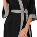 Ekouaer Robes for Women Knee Length Bathrobe Lightweight Kimono Robe 3/4 Sleeve Knit Sleepwear with Pockets (XX-Large, Black)