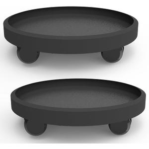 WanderingDonkey 2 Pack of 14 Inch Heavy Duty Plant Caddy with Wheels,Rolling Plant Stand Pot Trolley, Potted Flower Mover Dolly with Casters Round Coaster for Indoor Outdoor, Brown