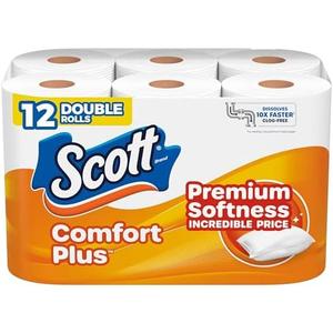 2 x Scott ComfortPlus Toilet Paper, 12 Double Rolls, 231 Sheets per Roll, Septic-Safe, 1-Ply Toilet Tissue
