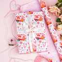 3 x MAYPLUSS Valentines Day Wrapping Paper, Pink Heart Wrap Paper Love Car House Gift Wrapping Roll for Girl Anniversaries Romantic Celebration, 17IN X 16.5FT
