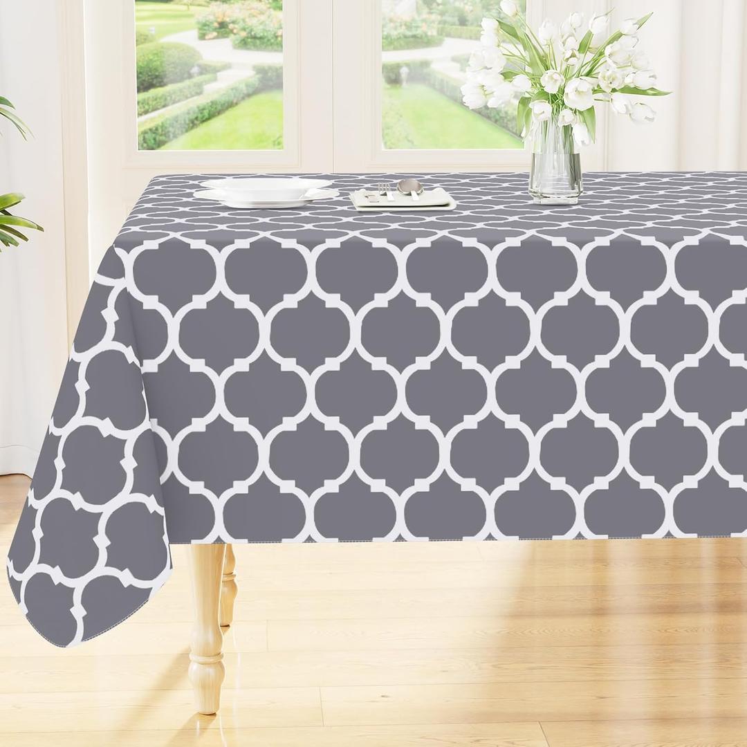 Smiry Rectangle Table Cloth, Waterproof Vinyl Tablecloths with Flannel Backing for Rectangle Tables, Wipeable Spillproof Plastic Tablecloth for Dining, Camping, Indoor and Outdoor (60"x120", Grey)