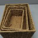 Woven Storage Baskets for Organizing, Set of 3 Natural Paper Rope Decorative Baskets, Rectangular Wicker Nesting Baskets for Shelves, Bathroom, Pantry, Closet, Kitchen, and Living Room (Natural Beige)