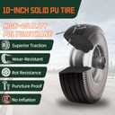 RRQ 10 Inch Solid Polyurethane Tire 4.10/3.50-4 Tire, 10" Flat Free Wheels with 5/8" Bearings, 2.2" Offset Hub for Garden Cart, Hand Truck, Lawn Cart, Mower (2 Pack)