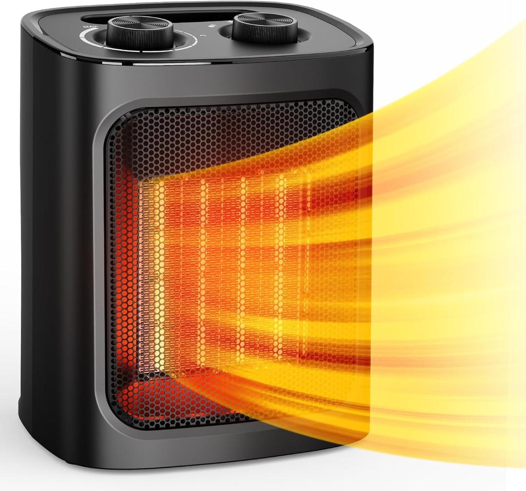 Rintuf Small Space Heater - 1500W Portable Electric Mini Ceramic Heater with 3 Modes, Adjustable Thermostat, Tip Overheat Protection for Office Room Desk Indoor Use
