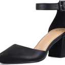 mysoft Women's Pointed Toe Low Chunky Heels Closed Toe Ankle Strap Dress Pump Shoes, 9W