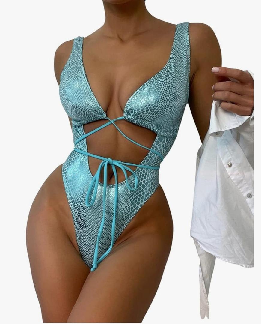 No Brand Women's Metallic Snakeskin One Piece Swimsuits Rave Outfit Bathing Suits, Size: XL