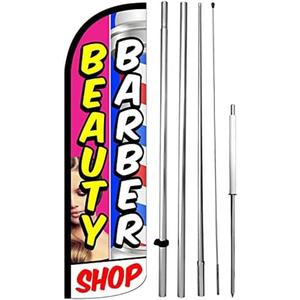 4 Less Co BEAUTY BARBER SHOP Windless Swooper Feather Flag 15' Tall Large Pole Spike Kit Banner Sign pbq63-h