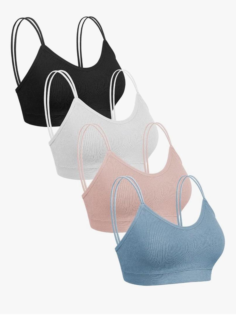 Omisy 4 Pcs Cami Bralettes for Women, Padded Sport Bra Pack No Underwire with Dual Straps for Sleeping, Yoga, Lounging. Size M