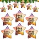 Syhood 18 Pcs Christian Christmas Ornaments Jesus Loves You Christian Double Sided Religious Ceramic Bible Verse Ornament for Christmas Tree Star Shaped Religious Xmas Church Home Decor for Mom Women