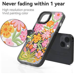 Compatible for iPhone 13 Case Cute Aesthetic - Durable Fashion Funny Phone Case - Girly Passion Flower Pattern Print Cover Design for Woman Girl 6.1 inches Black
