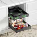 2 Pack Pull out Cabinet Organizer, Width (10"-15") Depth (11"-17"), with 3 Rails Adjustable Slide, Expandable Drawers for Cabinets, No Drill Adhesive Kitchen Drawers for Pantry Shelves black