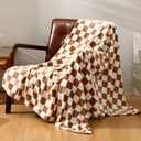 Preboun 6 Pack Fleece Throw Blankets, Buffalo Plaid Lightweight Throws for Sofa, Travel, Office & Bulk Use(50 x 60 Inch,Khaki and White)