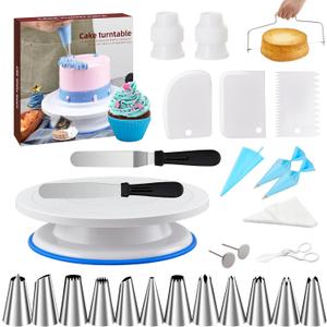 Cake Decorating Tools Supplies Kit - 82Pcs Baking Accessories with Turntable Stand Leveler 12 Piping Tips 52 Bags Icing Comb Scrapers Spatulas Cupcake Cookie Frosting Fondant Bakery Set for Beginners