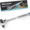 DURATECH 3-IN-1 Ratchet Handle, 1/4 ", 3/8 ", 1/2" Drive Ratchet Wrench, 72-Tooth, Reversible Switch, Full-Polished Chrome Plating, Alloy Steel