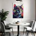 Cat Canvas Wall Art Graffiti Wall Decor Framed Funny Cat Listen to Music Picture Pet Painting Modern Pop Prints for Living Room Home Office Ready to Hang - 16.00"x24.00"