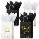 Tinlade 12 Pcs Thank You Gift Bags with Tissue Paper Gold Polka Dots Thank You Bags with Handle Party Favor for Wedding Birthday Baby Shower Business Shopping(Black, White)