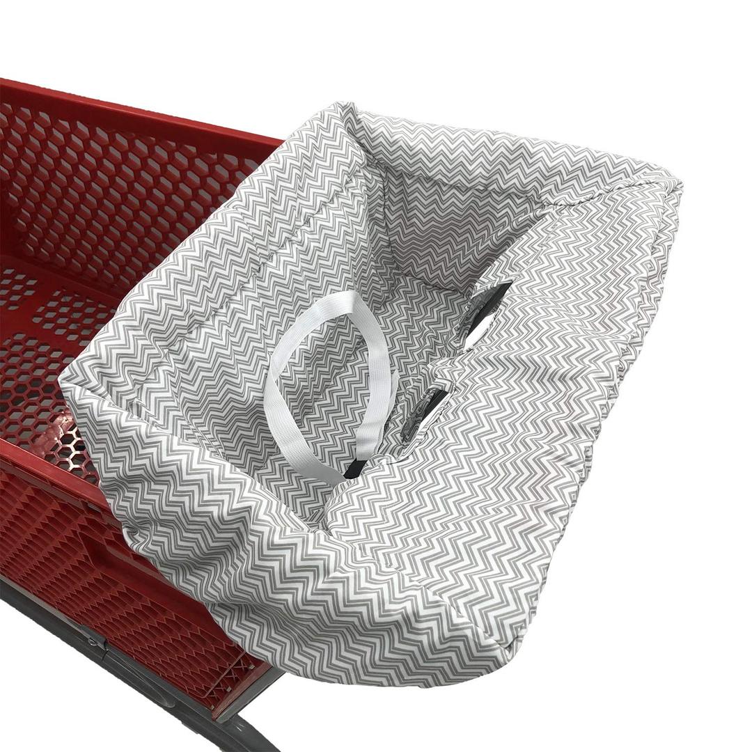 Portable Shopping Cart Cover, High Chair and Grocery Cart Covers for Babies, Kids, Infants & Toddlers, Attached Carry Bag (Gray Chevron)