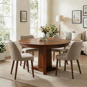 GarveeHome Linen Dining Chairs Set of 4 Upholstered Fabric Dining Chair with Wood Legs, Wing Backrest, Wooden Kitchen Chairs with Thick Cushions, Leveling Feet for Dining Room, Living Room, Khaki
