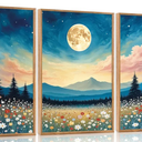 HOURIA Boho Wilderness Sunset Woodland Mountain Framed Canvas Wall Art Set,Vintage Golden Hour Forest Landscape Decor,Natural Modern Pine Tree Botanical Artwork for Living Room,Farmhouse- 16"x24"x3