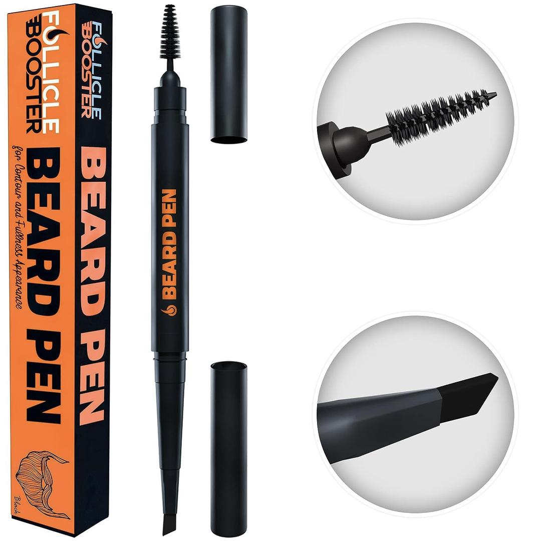 Beard Pen Filler for Men - Barber Styling Grooming Pencil - Waterproof Proof, Sweat Proof, Long Lasting Solution with Natural Finish - Cover Beard and Scalp Patches in Seconds - Jet Black 1 Pack