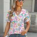 Rapbin T Shirts for Women Short Sleeve V Neck Tshirts Loose Fit Lightweight Soft Casual Summer Spring Tee Tops (S)