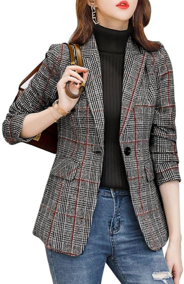 ebossy Women's Notch Lapel 2 Button Boyfriend Blazer Suit Houndstooth Plaid Jacket Coat (X-Large)