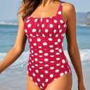 Aqua Eve One Piece Bathing Suit for Women Tummy Control Swimsuit Slimming Vintage Swimwear Red Polka Dot L